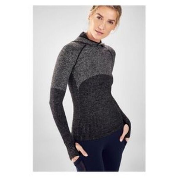 Fabletics Avaline Black & Gray Striped Hoodie - Picture 1 of 6